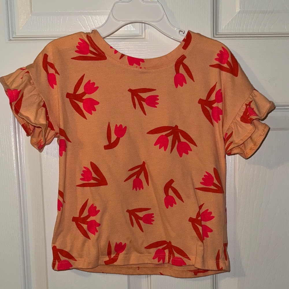 Cat & Jack Girl’s Floral Tee - Orange and Pink